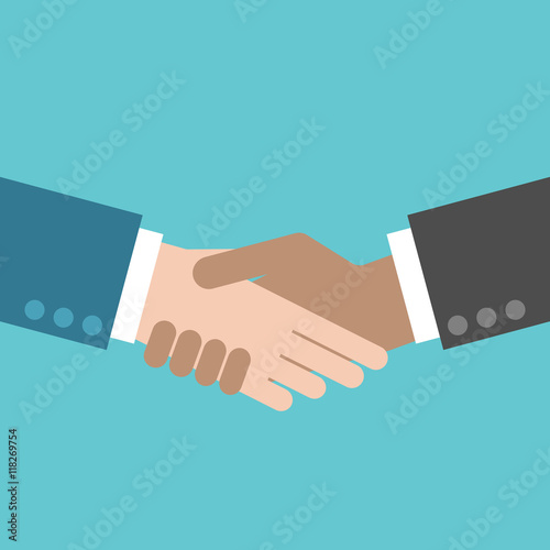 Two hands, close up of handshake. Flat style. Contract, agreemen