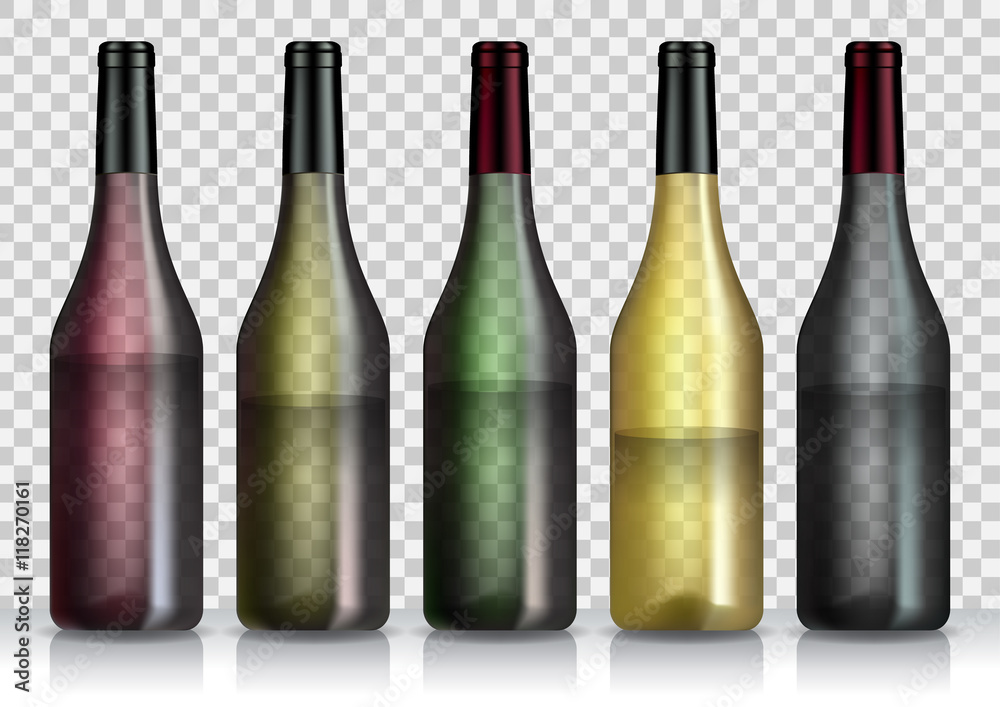 Set of transparent bottles of wine or liquor. Template for alcohol. Created with gradient mesh. Set of transparent bottles of wine or liquor. Template for alcohol. Created with gradient mesh.