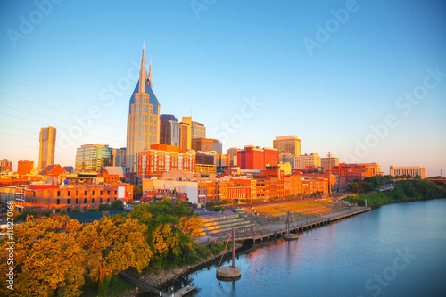 Downtown Nashville cityscape in the morning