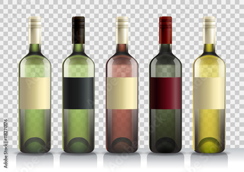 Set of transparent bottles of wine or liquor. Template for alcohol. Created with gradient mesh.