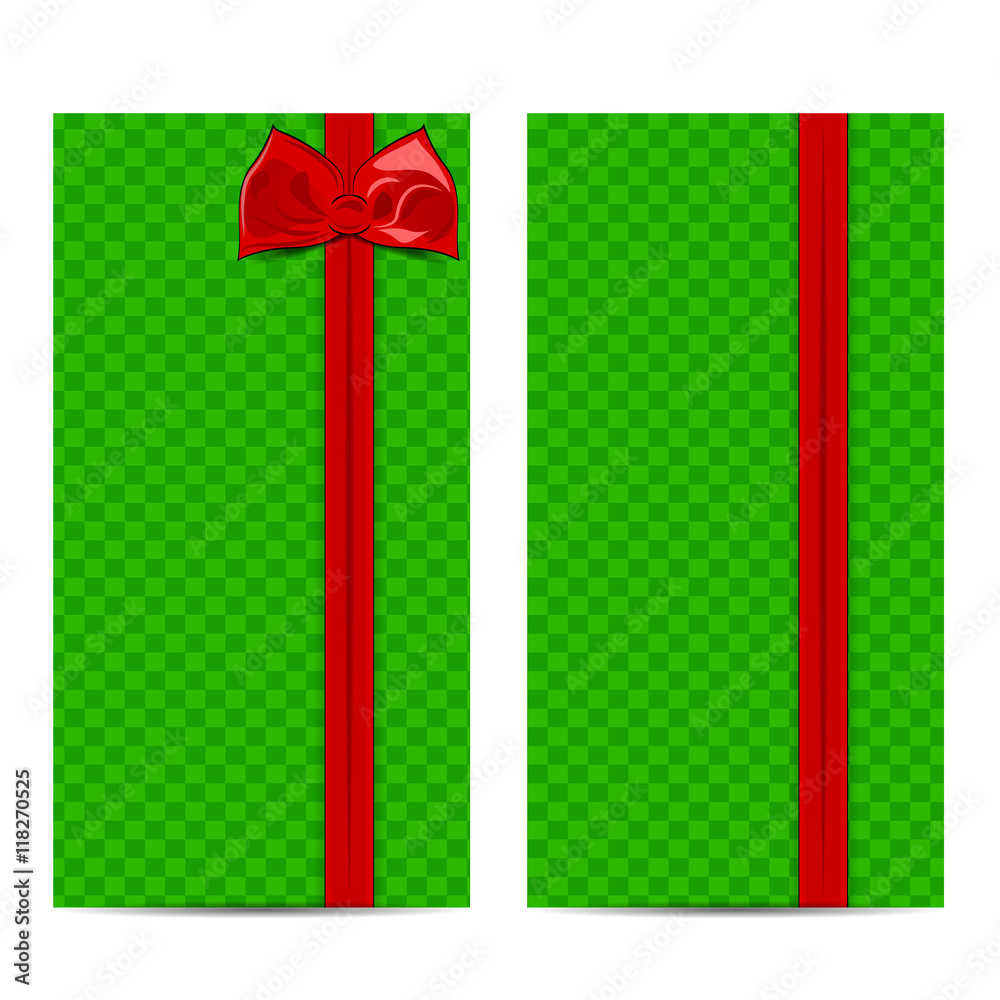Card with green background and red ribbon. Card with green background and red ribbon.
