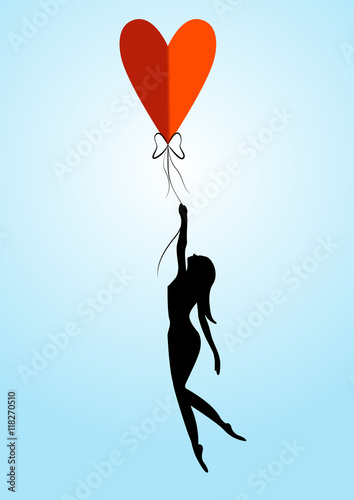 girl with balloon in the form of heart.