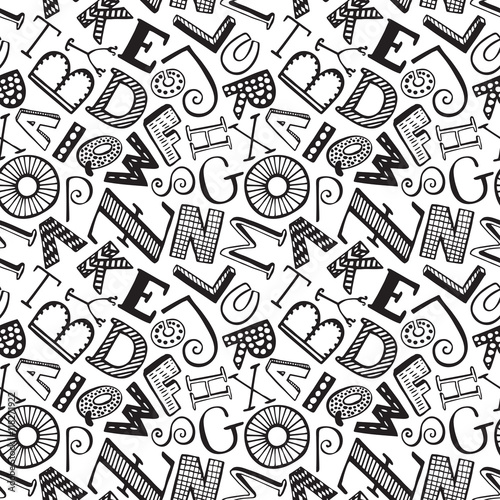 Seamless pattern with hand drawn fancy alphabet