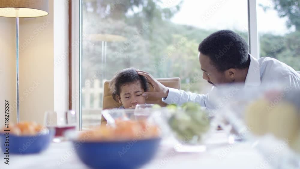 Family problems - little boy crying at the lunch table Family problems - little boy crying at the lunch table