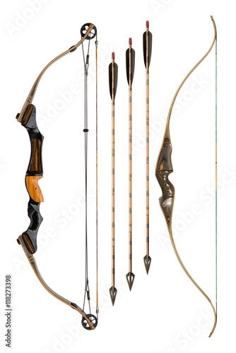 hunting bows and arrows isolated on white