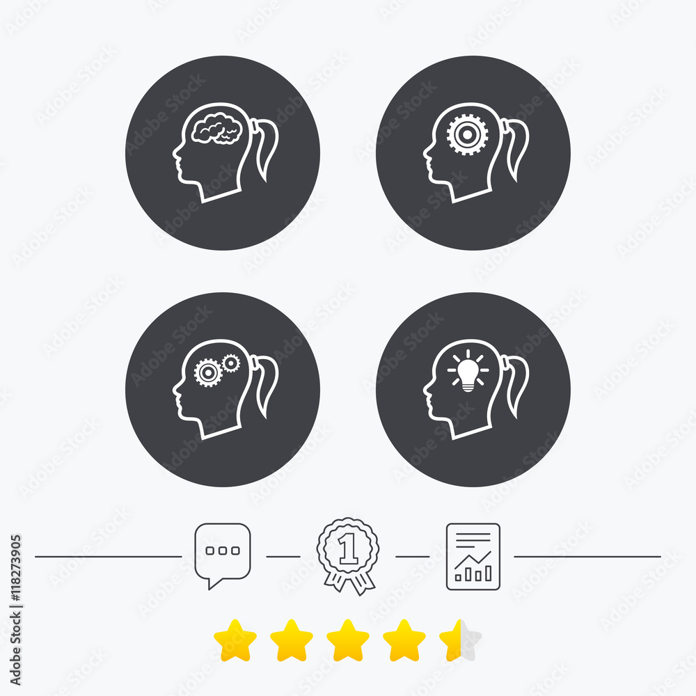 Head with brain icon.Female woman symbols. Head with brain icon.Female woman symbols.