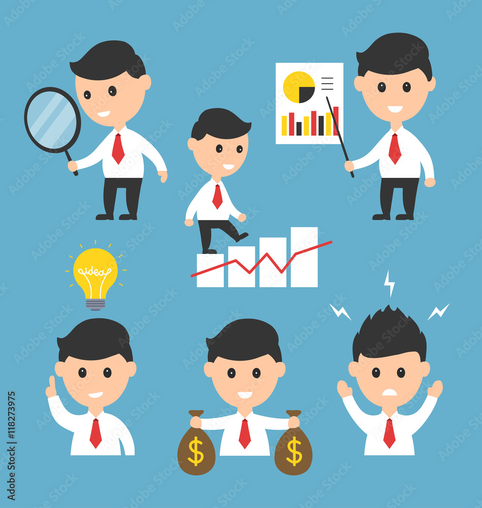 businessman flat design character illustration icon set for presentations or web sites