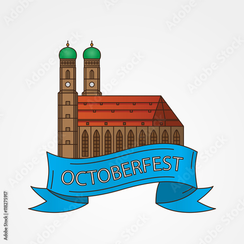 Vector Linear icon of German Towers of Frauenkirche Cathedral Church in Munich Munchen , Germany. The symbol of the Oktoberfest