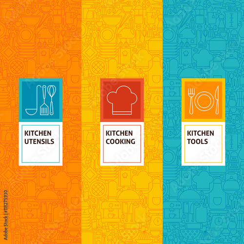 Line Kitchen Cooking Patterns Set