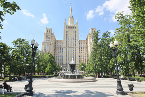 Apartment complex on Kudrinskaya Square in Moscow is made in Stalin empire style