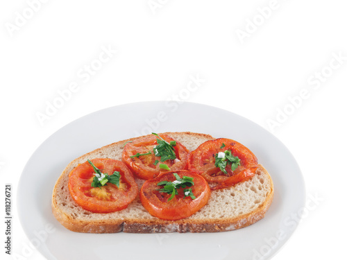 vegan bread with fried tomato slices