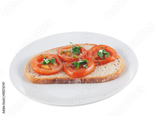 vegan bread with fried tomato slices
