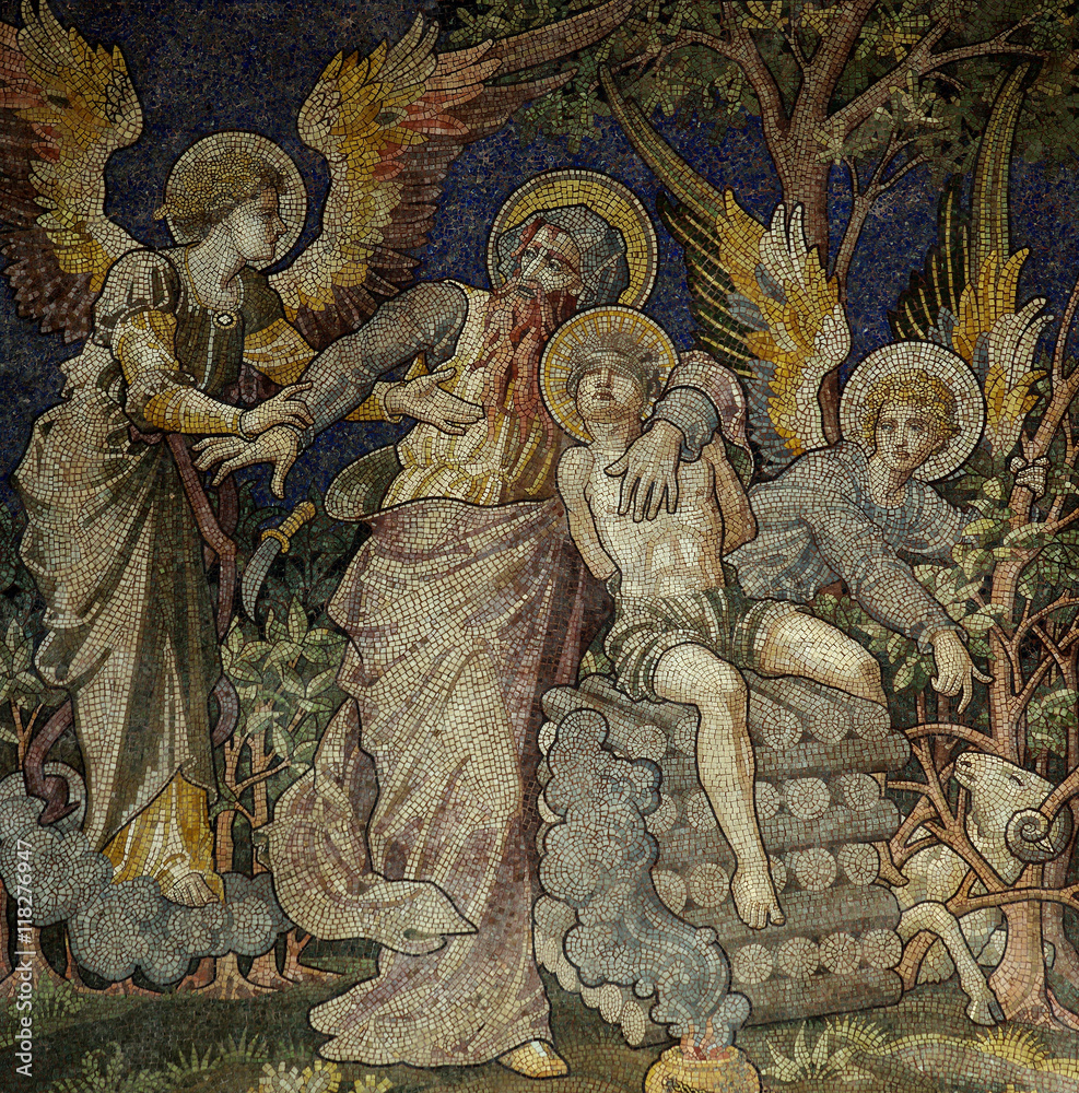 Naklejka premium Offer of Isaac by Abraham (mosaic)