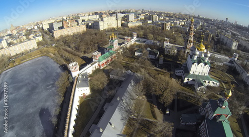 Aerial view of the area Novodevichy Convent in the spring.