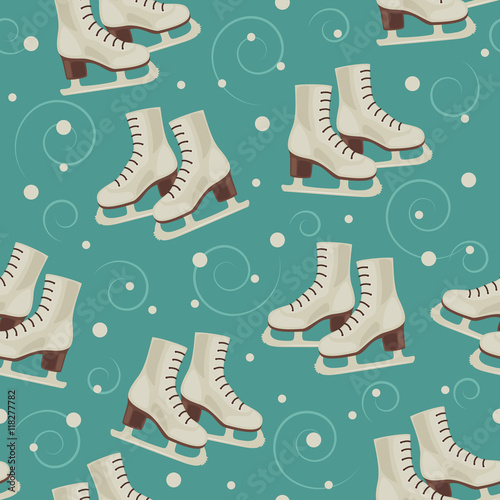 Vintage blue winter wallpaper with skates