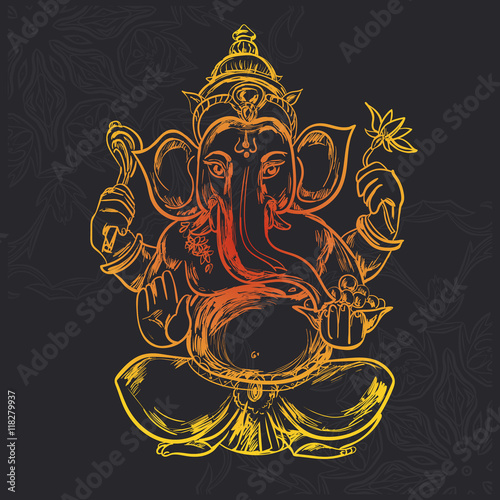 Hand drawn vector illustration of Sitting Lord Ganesha