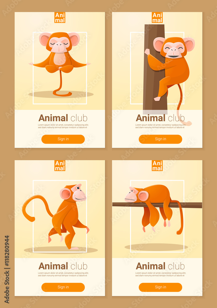 Obraz premium Animal banner with Monkeys for web design ,vector, illustration