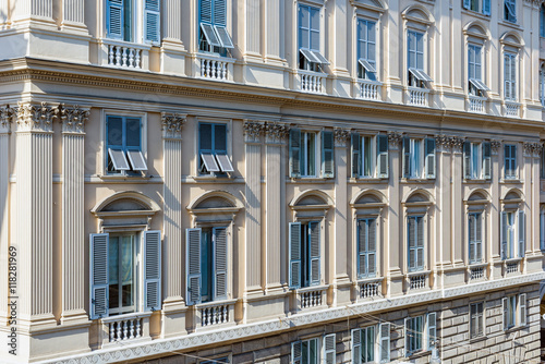 Italian facade in Via XX Settembre. Genova. Liguria  Italy.