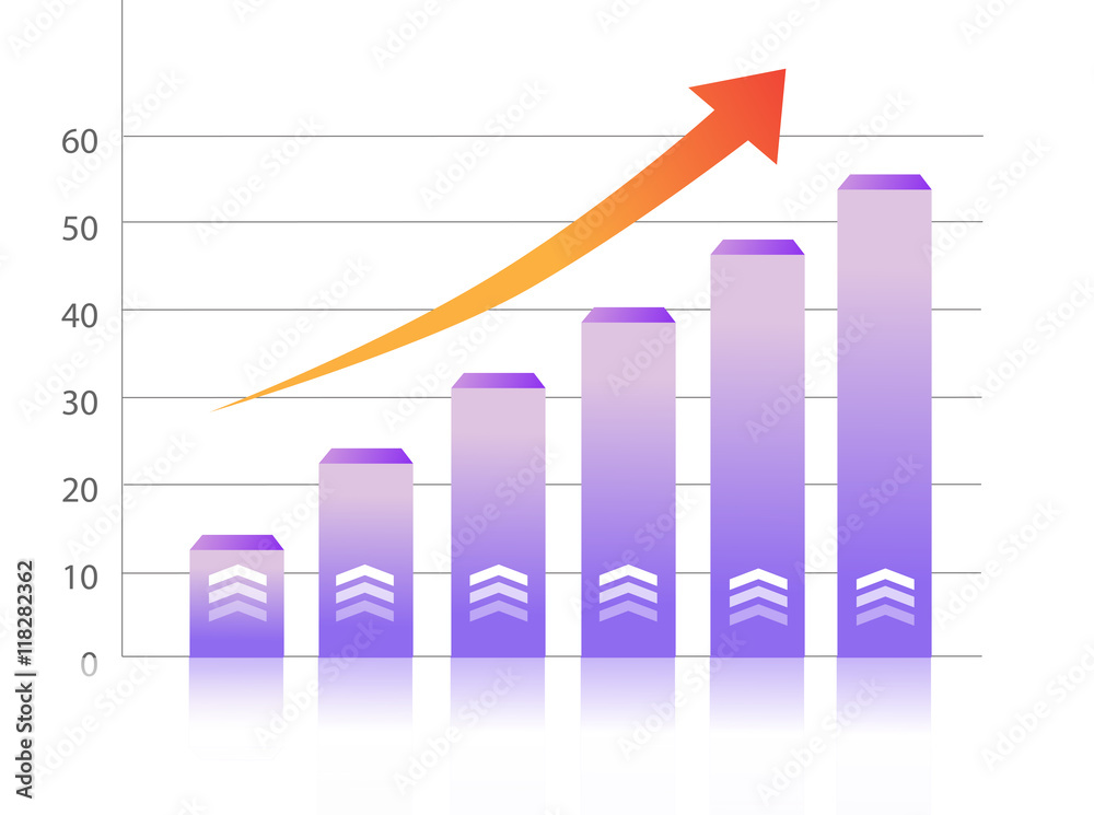 Business infographic positive growth bar chart statistics 3d vector illustration