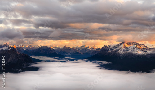 Landscape view of mountain range at sunrise, Alberta, Canada