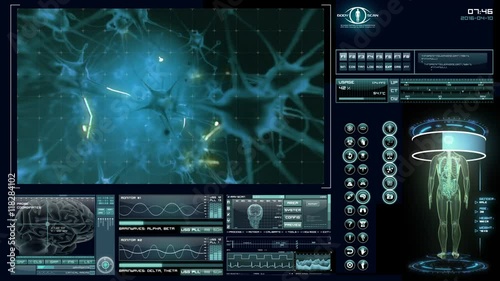 Human neural network visualization. Futuristic medical application interface. 