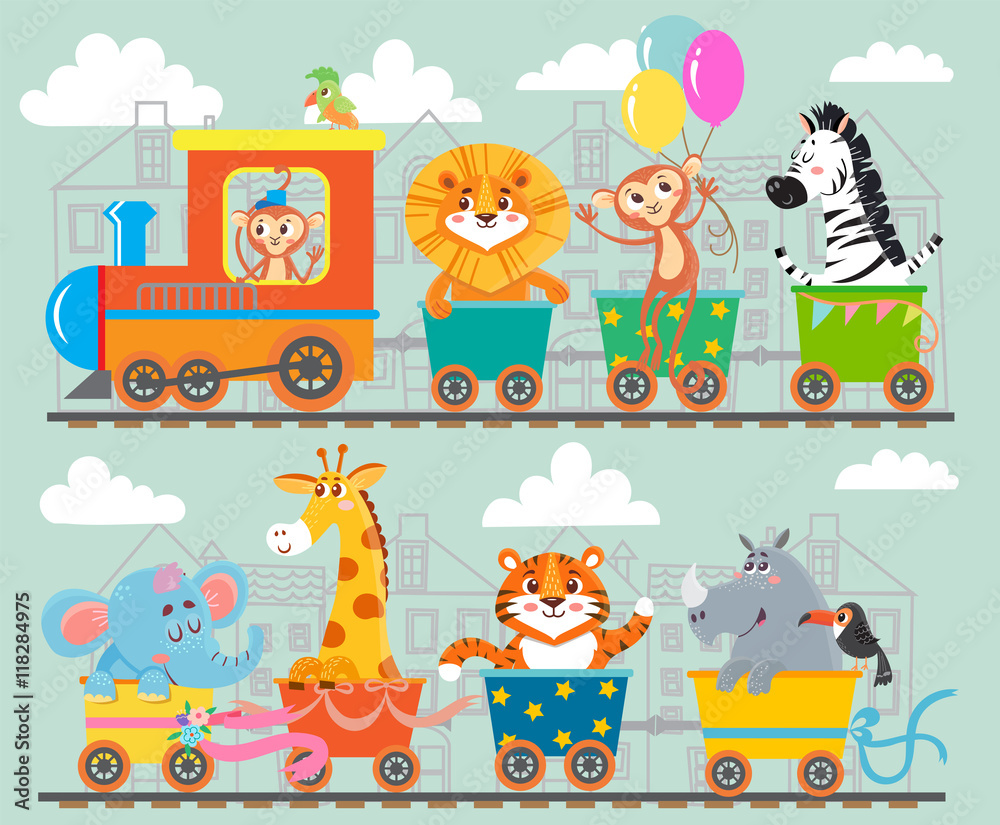 Funny animal on train. Vector illustration Funny animal on train. Vector illustration