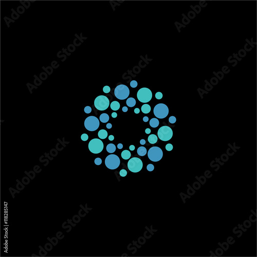 Isolated abstract blue color flower vector logo. Round shape molecular logotype