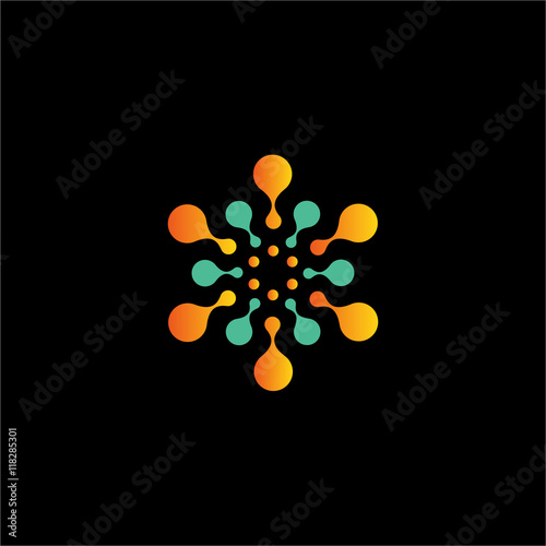 Isolated abstract orange and green color flower vector logo. Sun illustration.