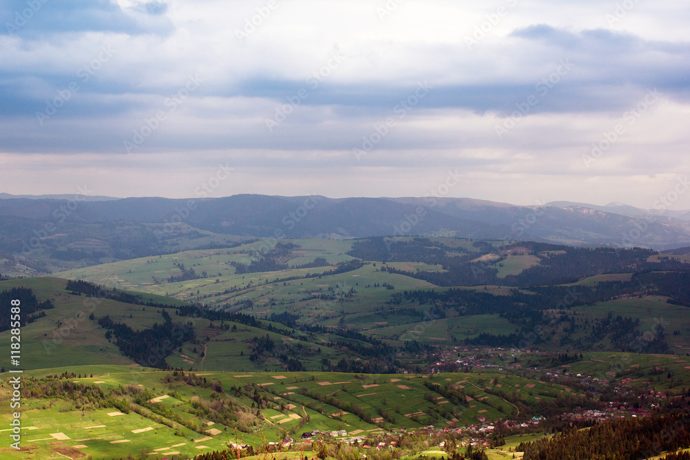 landscape of a Carpathians mountains with grassy valley