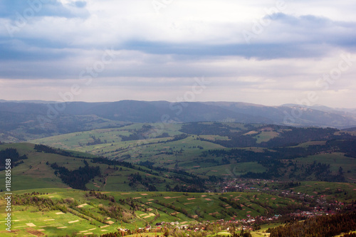 landscape of a Carpathians mountains with grassy valley