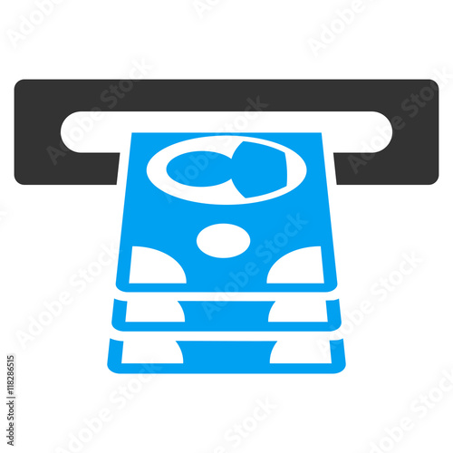 Cashpoint icon. Vector style is bicolor flat iconic symbol with rounded angles, blue and gray colors, white background.