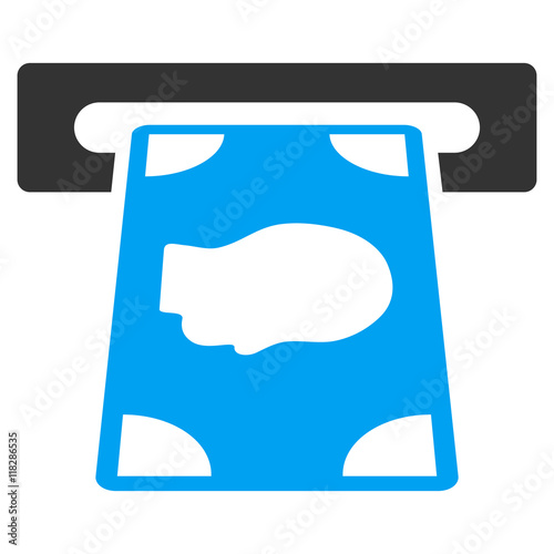 Cashpoint icon. Vector style is bicolor flat iconic symbol with rounded angles, blue and gray colors, white background.