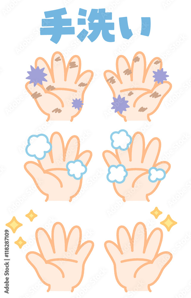 手洗いイラスト ロゴ セット素材 風邪 インフルエンザ予防 白背景 Stock Illustration Adobe Stock
