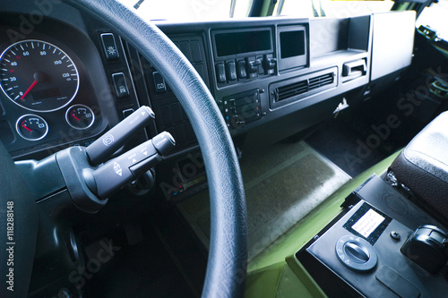 Interior of large truck cab