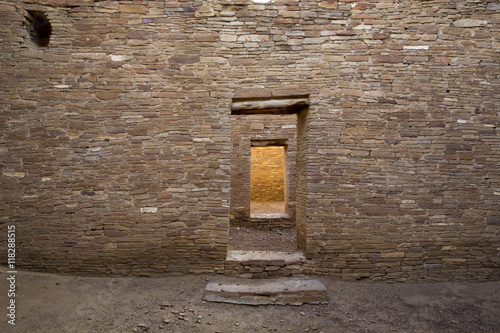 Pueblo Bonito doors and stone walls, Chaco Canyon Historical Park,  New Mexico, United States