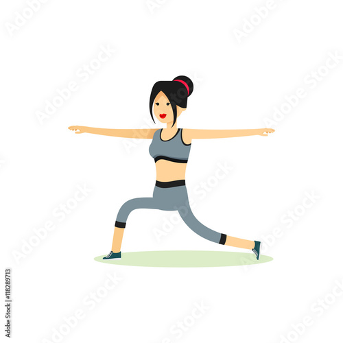 Girl posing pose yoga. Characters women exercises yoga, isolated on white background. People banner healthy lifestyle. Woman involved in sports, vector illustration