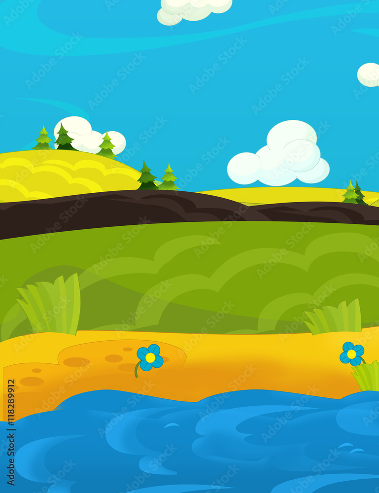 Obraz premium Cartoon nature scene - stage for different usage - illustration for children