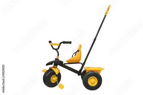 Foto yellow children's tricycle isolated on white background