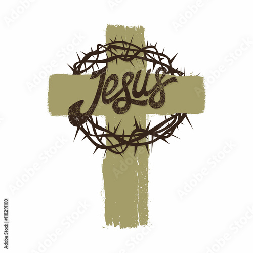 Bible lettering. Christian art. Crown of thorns. Jesus' cross.