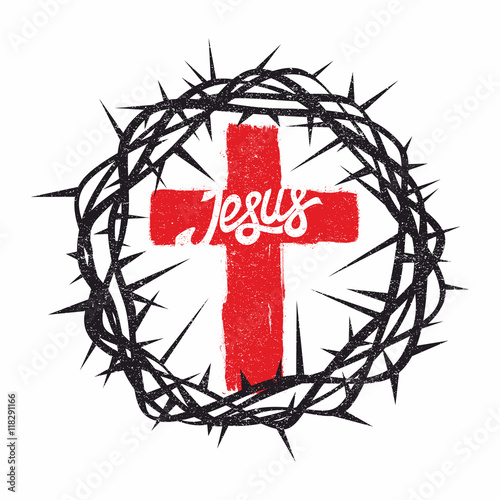 Bible lettering. Christian art. Crown of thorns. Jesus' cross.