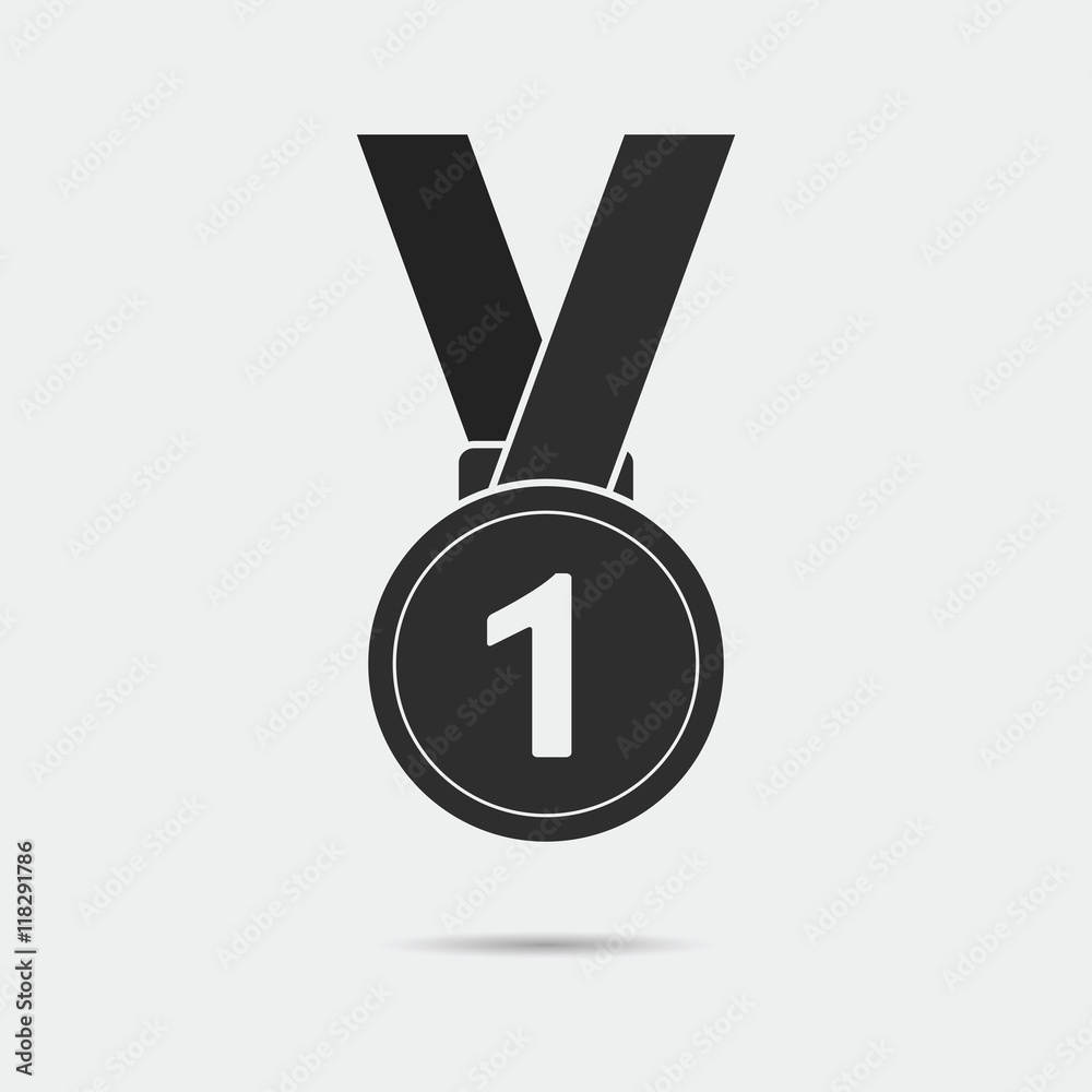 Medal icon with first place sign. First place medal with ribbon. Award for winner and champion. Vector isolated object. Medal icon with first place sign. First place medal with ribbon. Award for winner and champion. Vector isolated object.