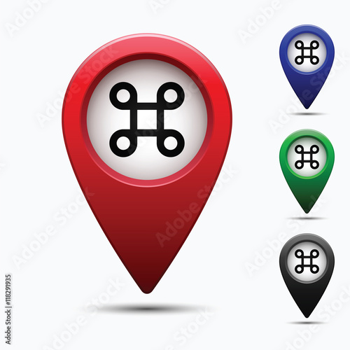 Colored map pointer with symbol showplace and lion .  For location maps. Mark icon. Sign for gps navigation. Index location on map. Pointer location. Vector isolated ilustration.