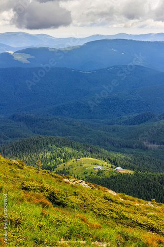 Picturesque Carpathian mountains landscape, view from the height, Chornogora ridge, Ukraine. © O.Farion