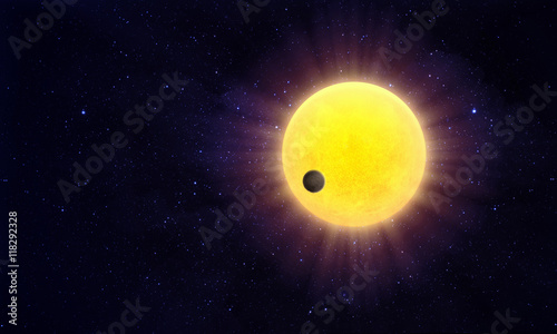 Fototapeta Naklejka Na Ścianę i Meble -  Exoplanet passing a starin a distant solar system