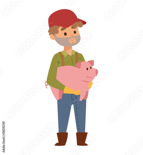 Farmer and pig vector illustration.