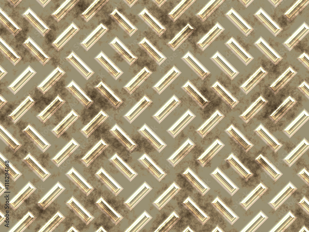 The rectangular bulges on a dirty, golden metal surface. The rectangular bulges on a dirty, golden metal surface.