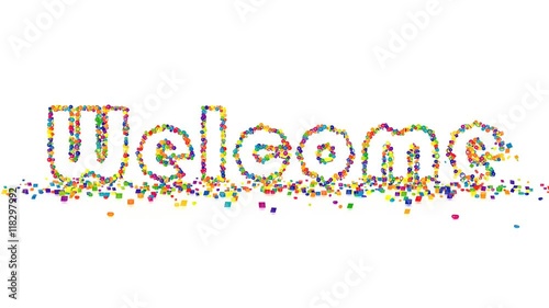 Welcome text 3d letters animation on white background 