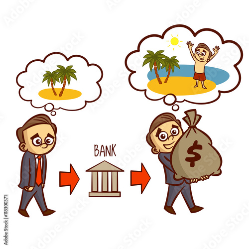 Man Dreams About Vacation Businessman Gets A Bank Loan