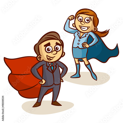 Super Boss. Businessman And Businesswoman With Superhero Cape