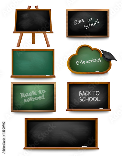 Set of school board blackboards. Back to school. Vector illustra